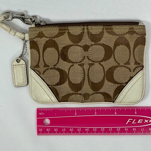 Coach Signature Brown Tan Cream Zipper Wristlet - Picture 7 of 14